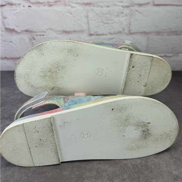 Chanel 22C Green Pink Blue White CC Logo Mule Slide Strap Flat Dad Sandal 40 - Picture 13 of 15